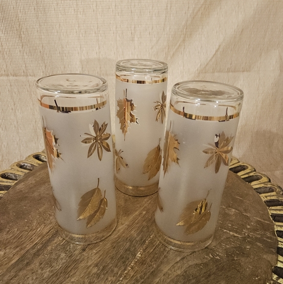 Libbey Golden Foliage Frosted Barware Flat Tumbler Drinking Glasses set of 3 - Picture 7 of 16
